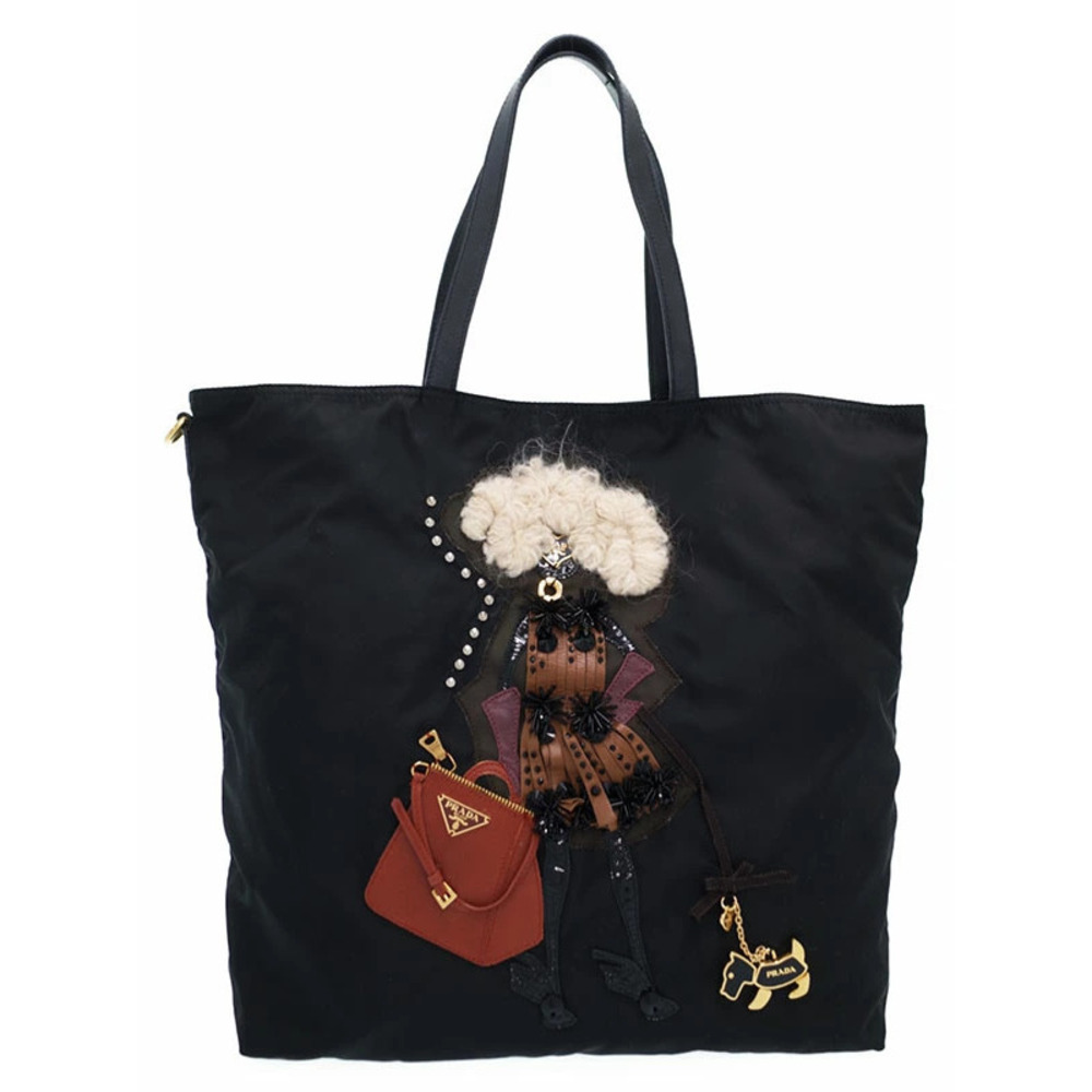 Prada Tessuto Robot Tote motif leather embellishments Black